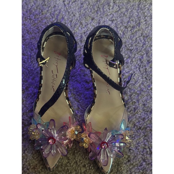 Betsey Johnson Womens Floral Embellished Clear Leopard Print Pointed Toe Pumps - Picture 4 of 8